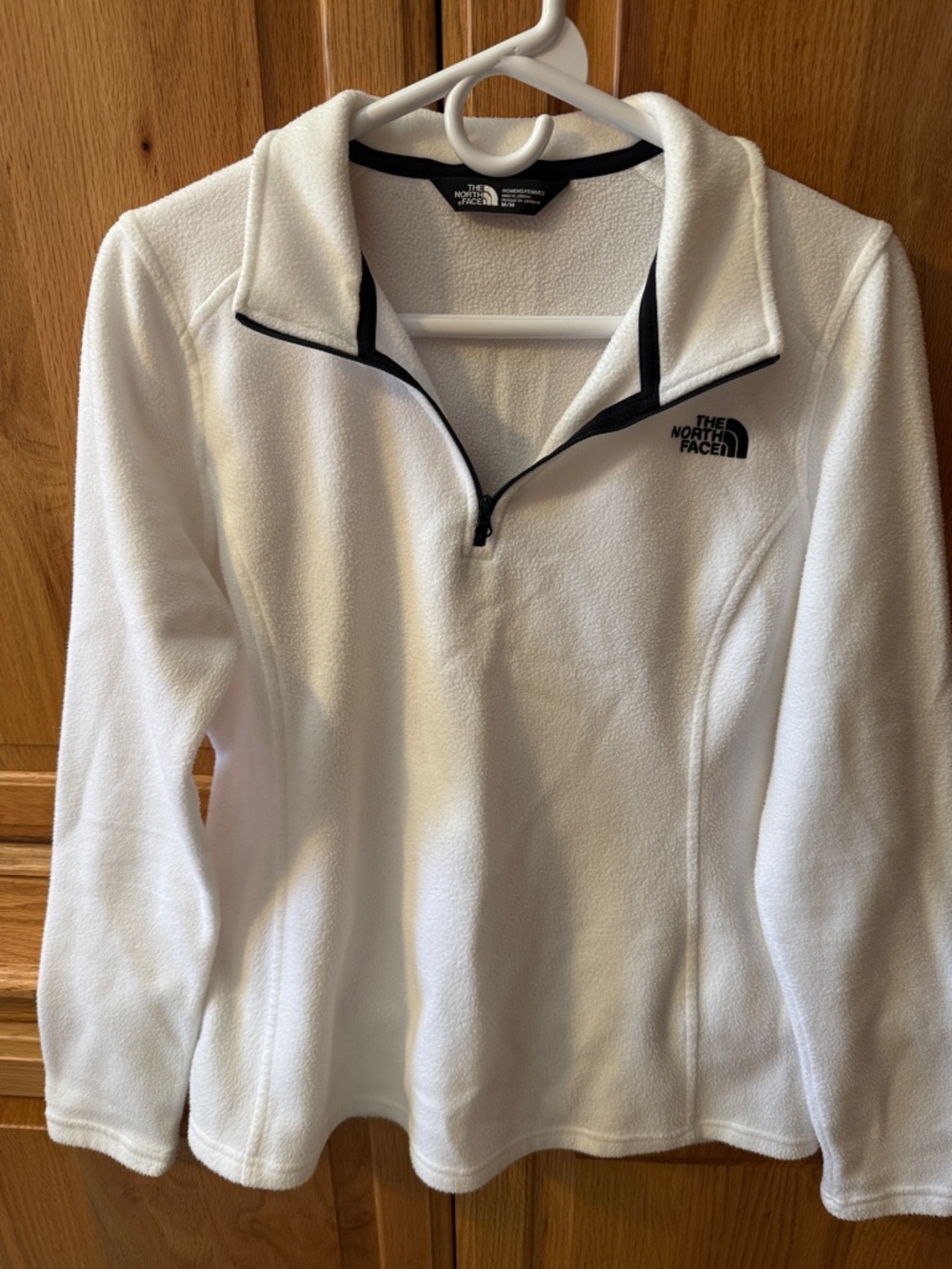 The North Face White Fleece Half-Zip with Black Trim